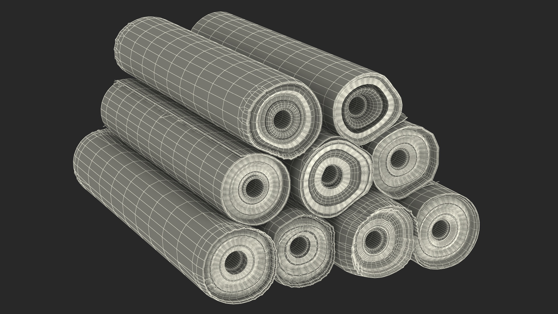 3D model Pile of Differently Colored Fabric Rolls