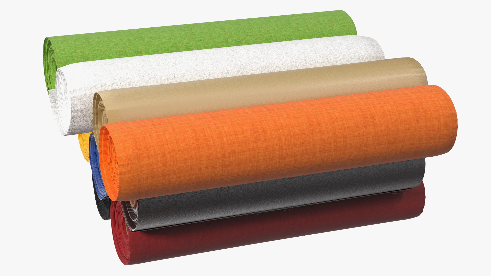 3D model Pile of Differently Colored Fabric Rolls