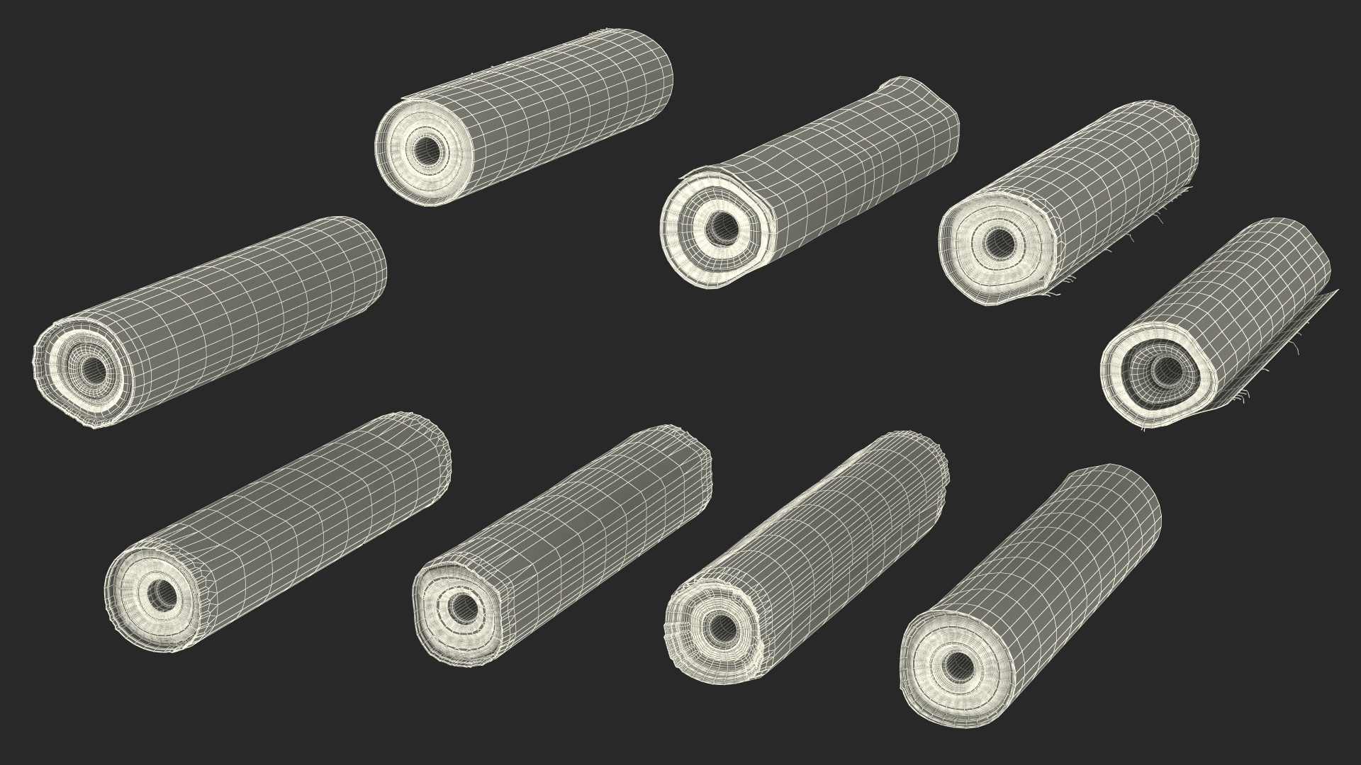 3D model Pile of Differently Colored Fabric Rolls