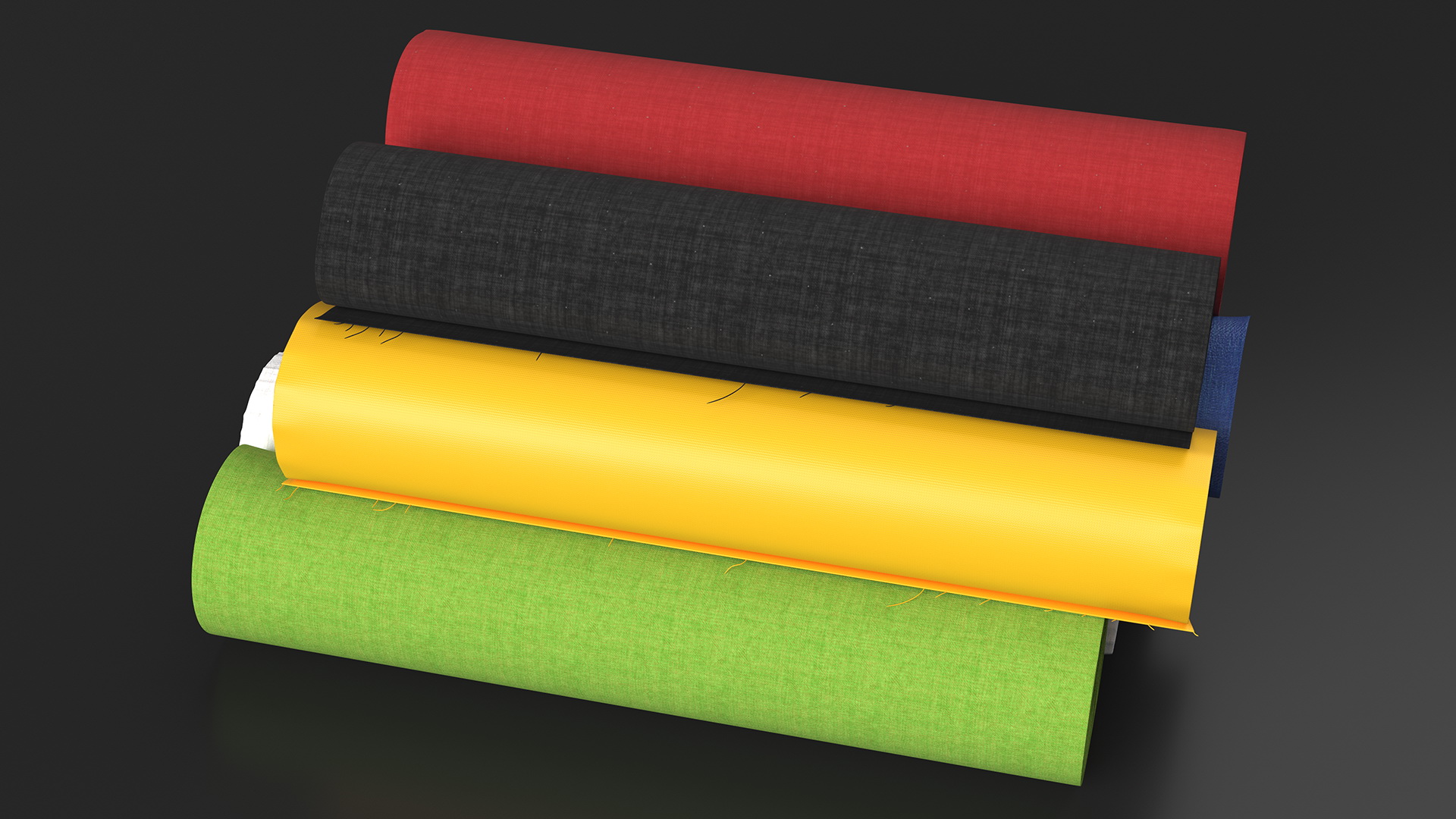 3D model Pile of Differently Colored Fabric Rolls