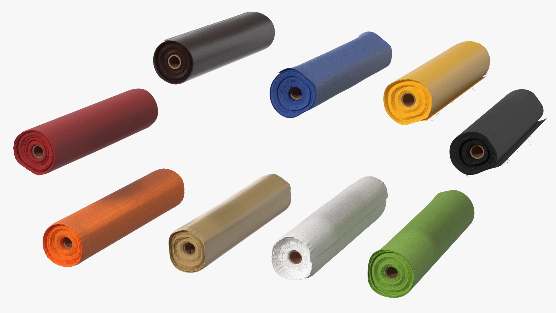 3D model Pile of Differently Colored Fabric Rolls