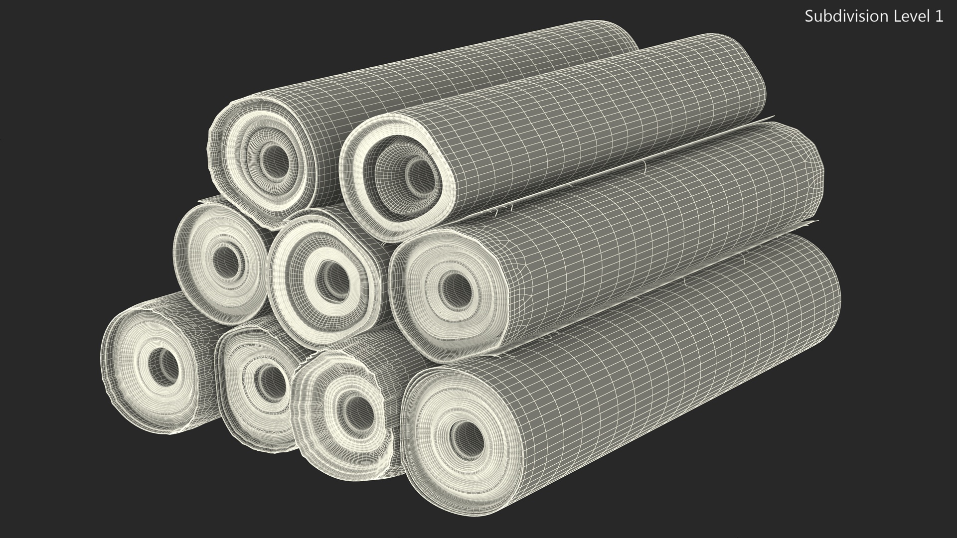 3D model Pile of Differently Colored Fabric Rolls