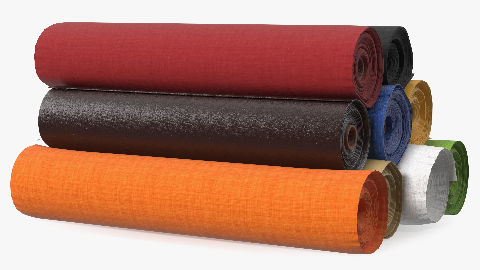 3D model Pile of Differently Colored Fabric Rolls