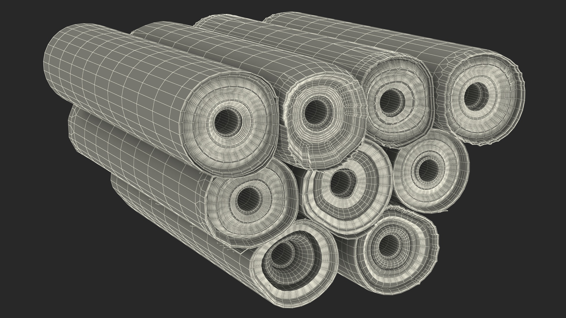 3D model Pile of Differently Colored Fabric Rolls