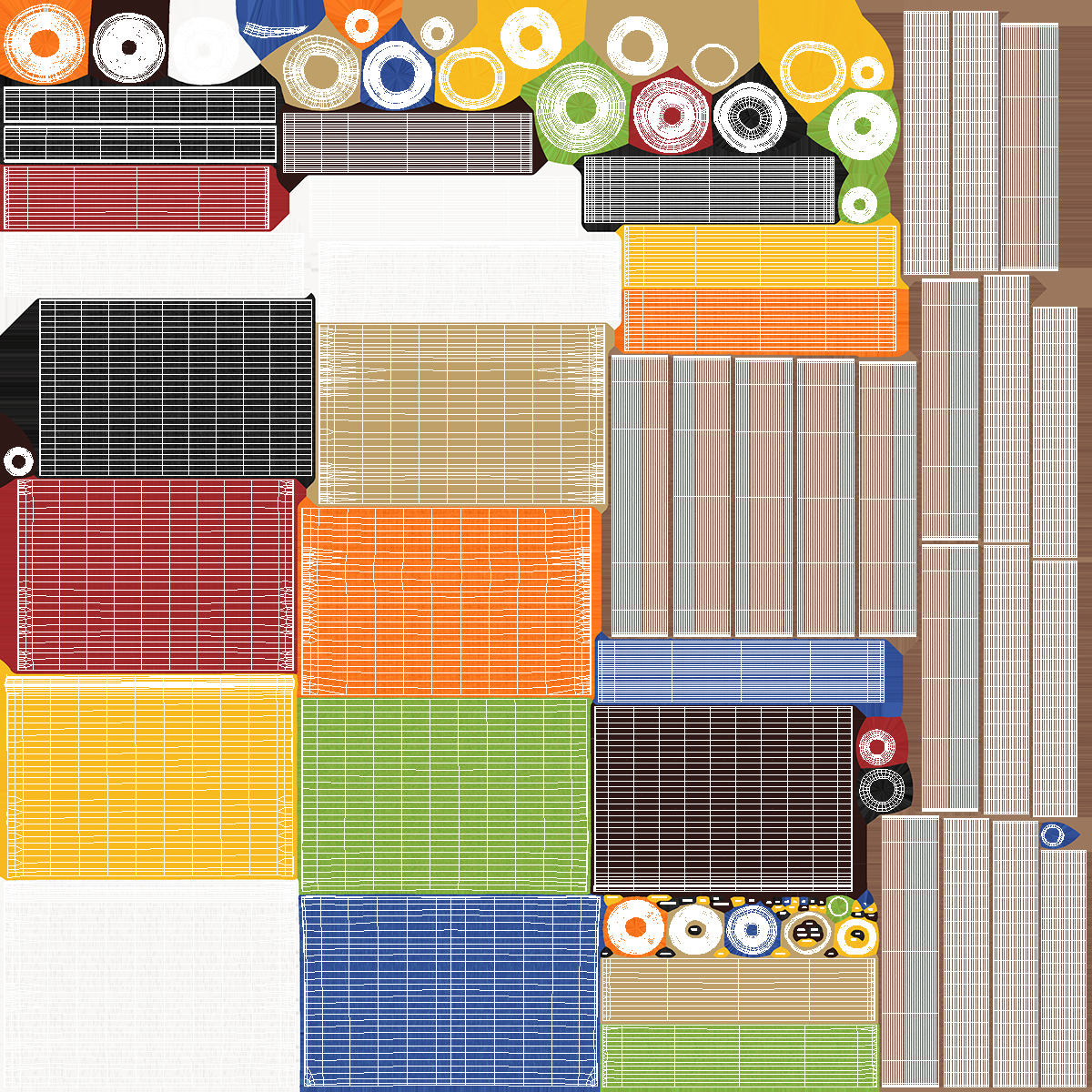 3D model Pile of Differently Colored Fabric Rolls