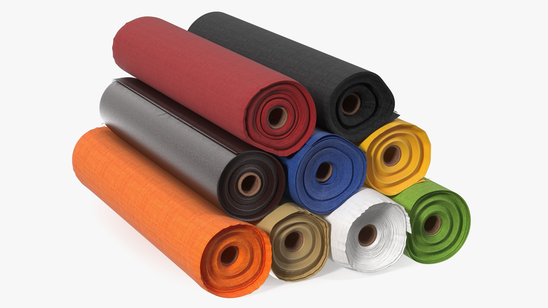 3D model Pile of Differently Colored Fabric Rolls