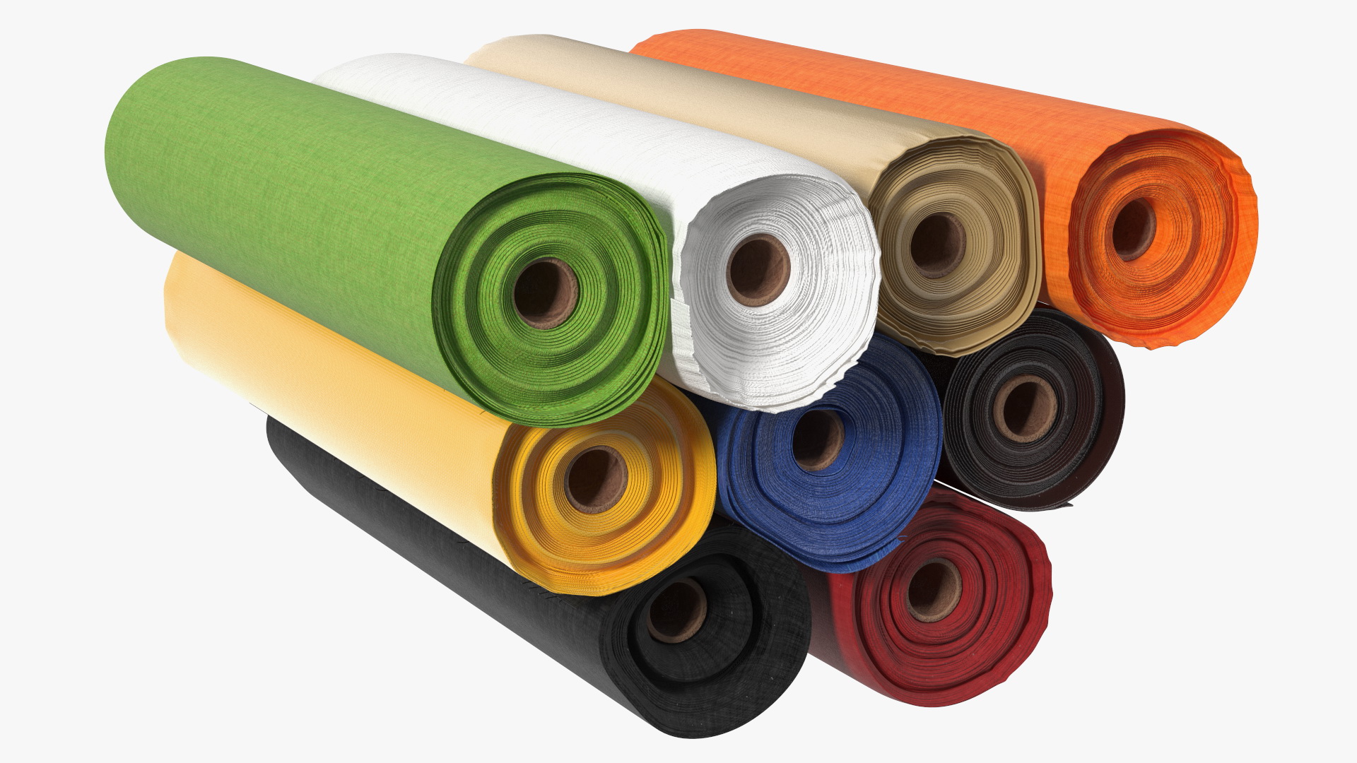 3D model Pile of Differently Colored Fabric Rolls