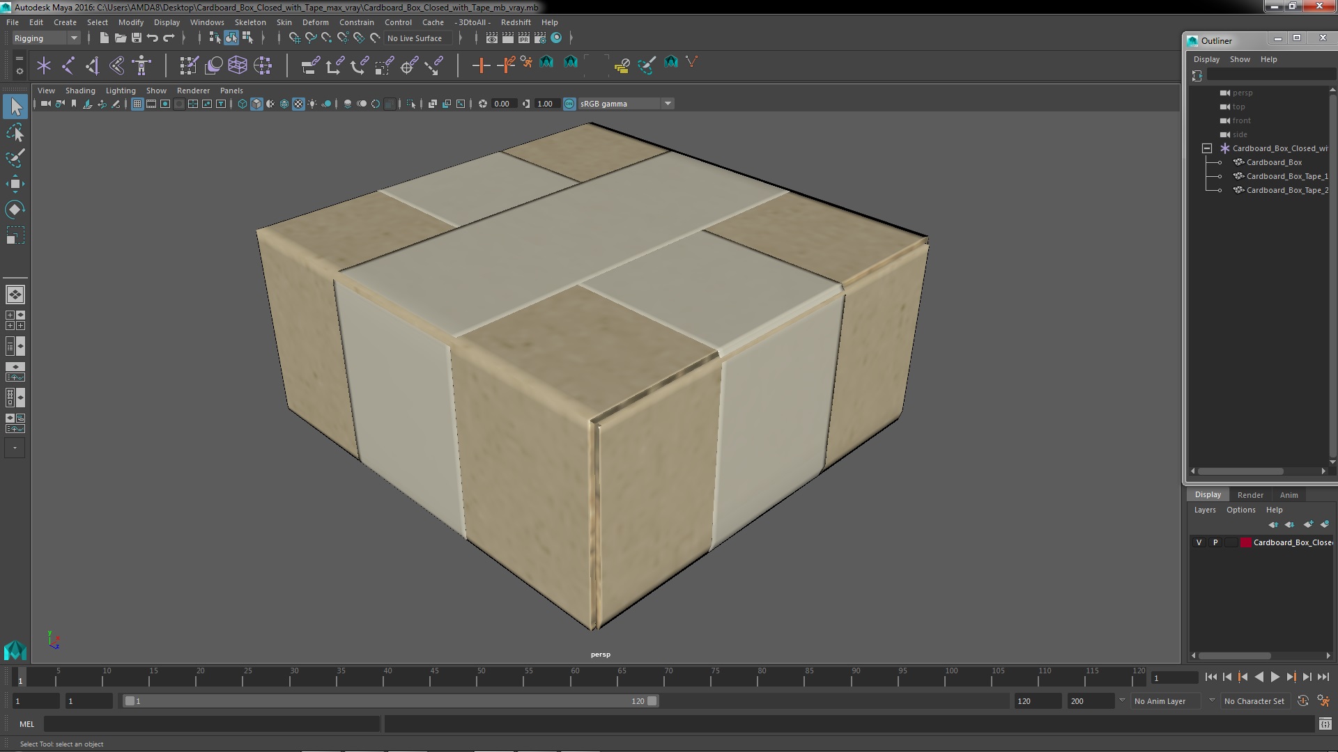3D model Cardboard Box Closed with Tape