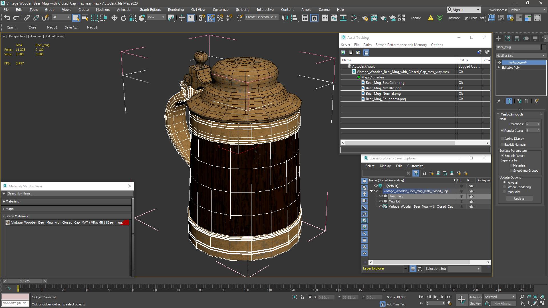 Vintage Wooden Beer Mug with Closed Cap 3D model