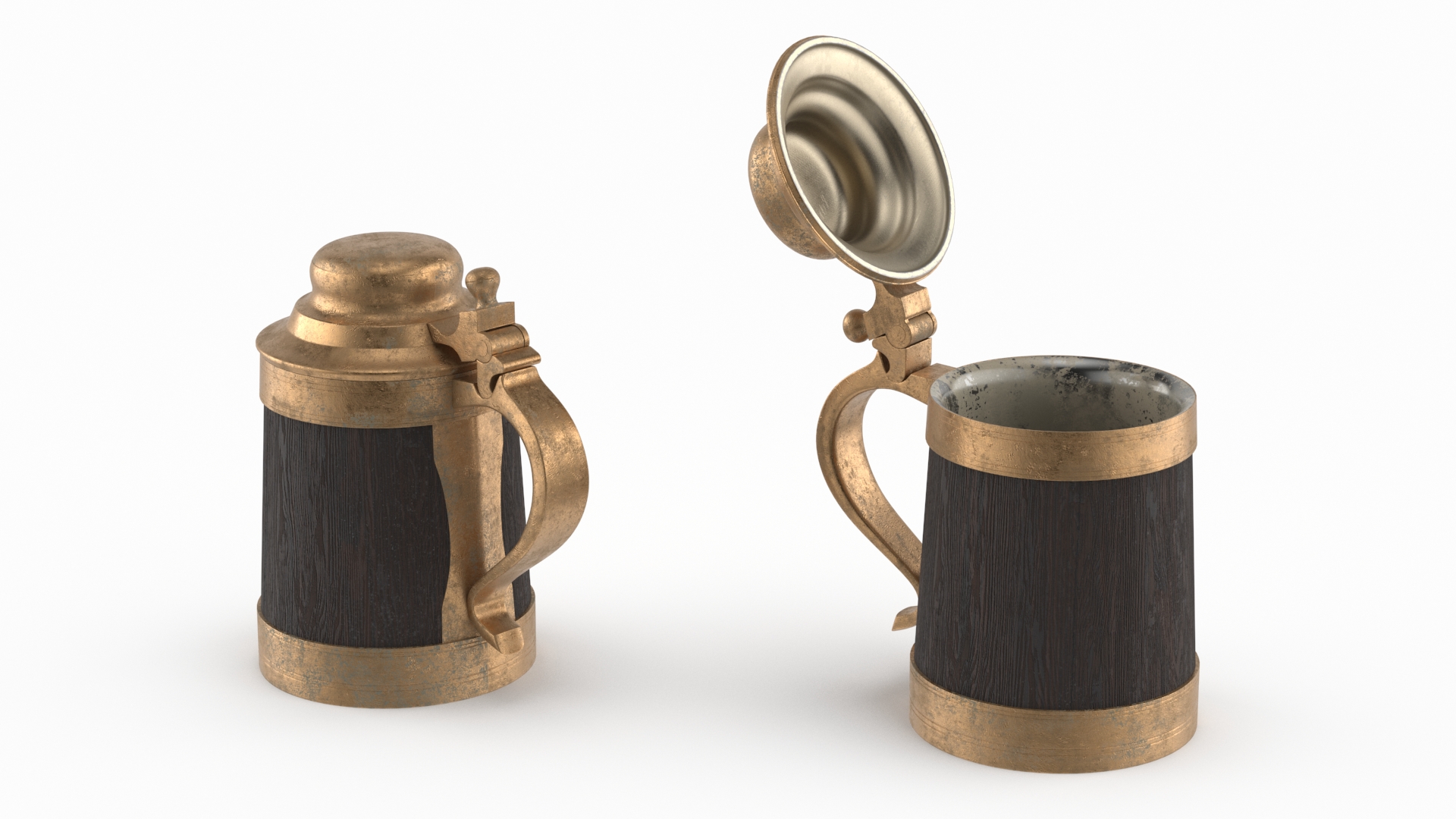 Vintage Wooden Beer Mug with Closed Cap 3D model