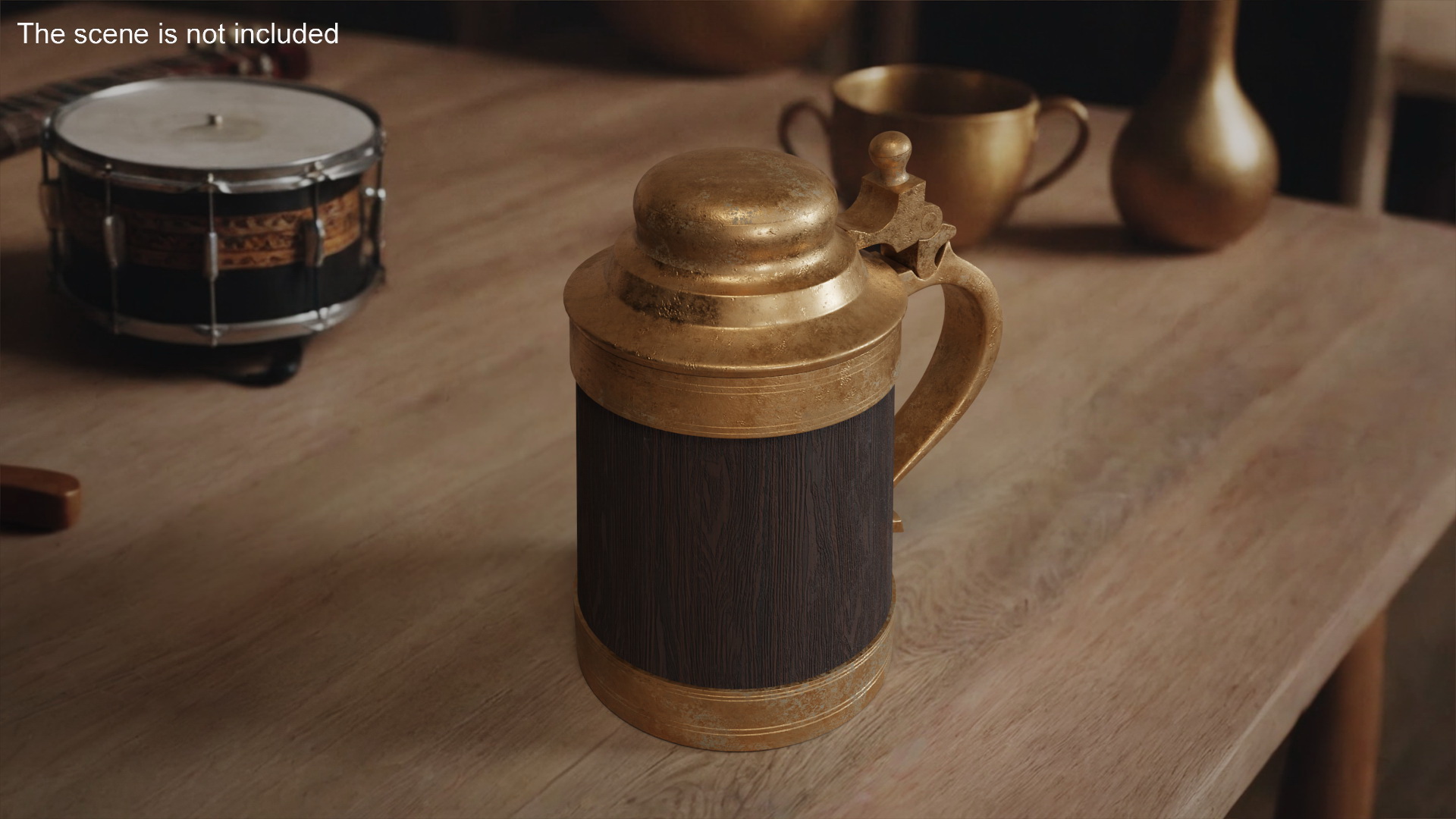 Vintage Wooden Beer Mug with Closed Cap 3D model
