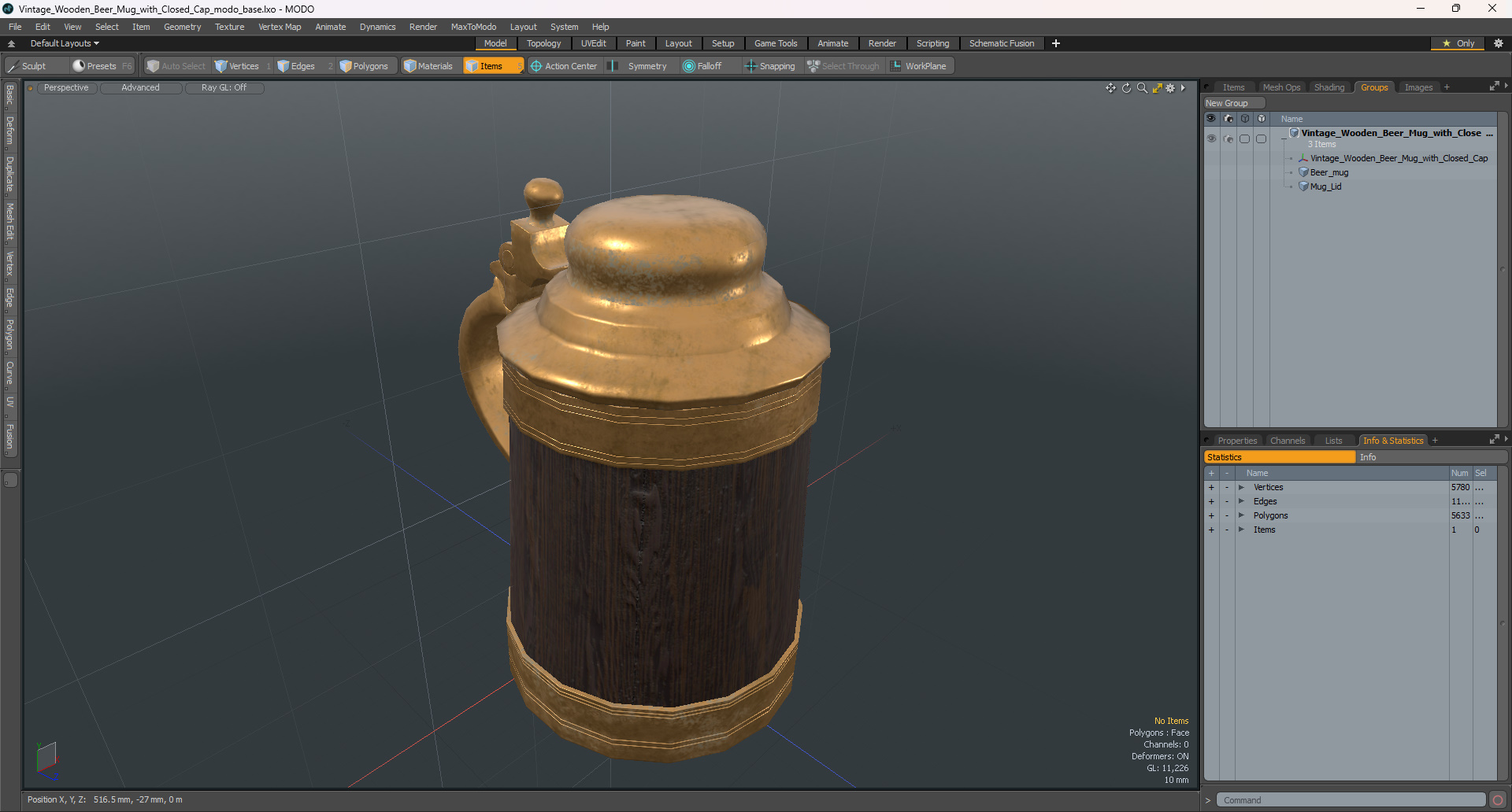 Vintage Wooden Beer Mug with Closed Cap 3D model