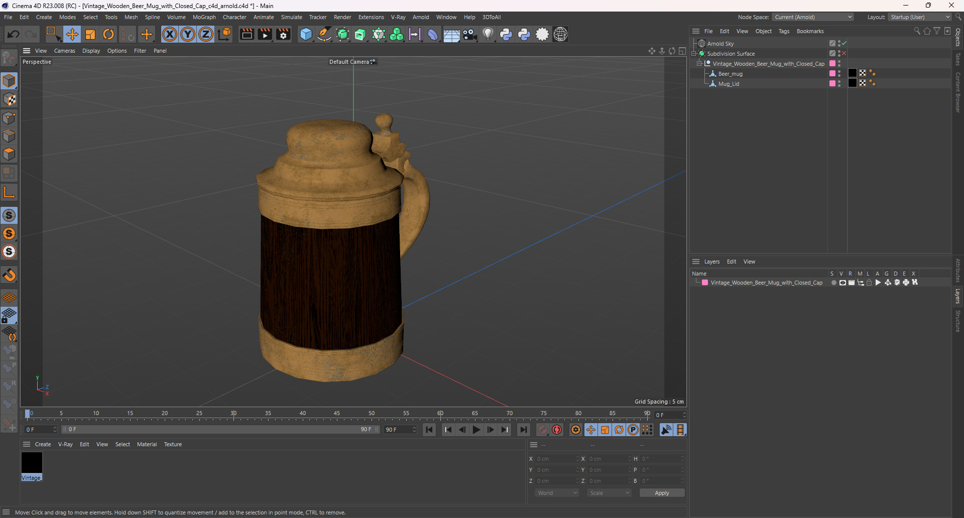 Vintage Wooden Beer Mug with Closed Cap 3D model