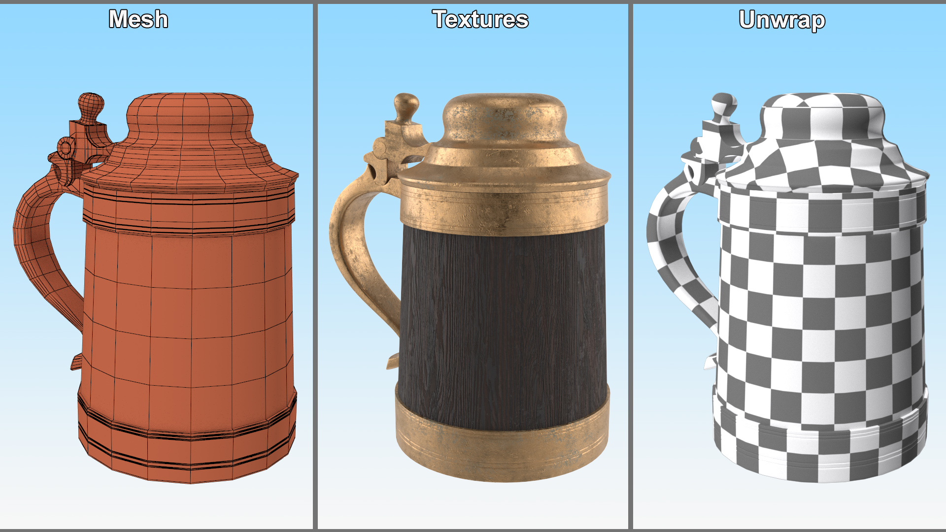 Vintage Wooden Beer Mug with Closed Cap 3D model