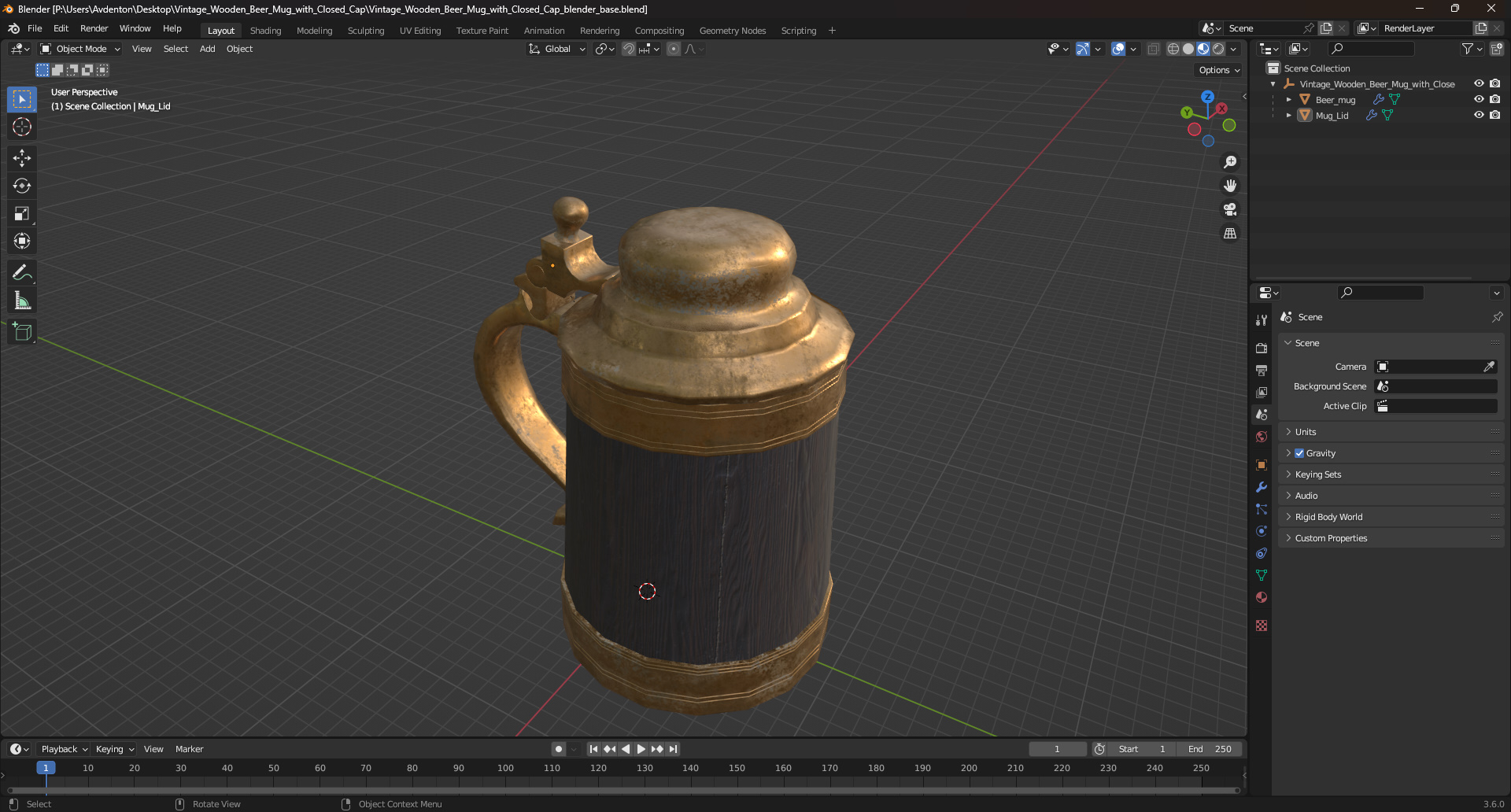 Vintage Wooden Beer Mug with Closed Cap 3D model