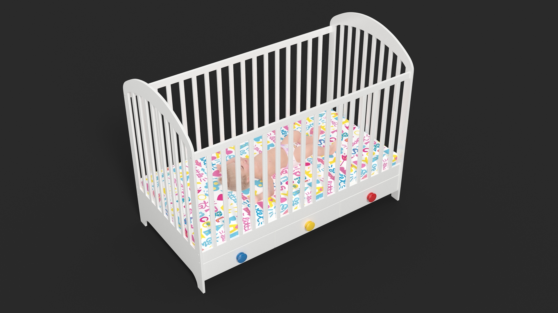 3D Baby Girl in Bed Sleeping Fur Rigged