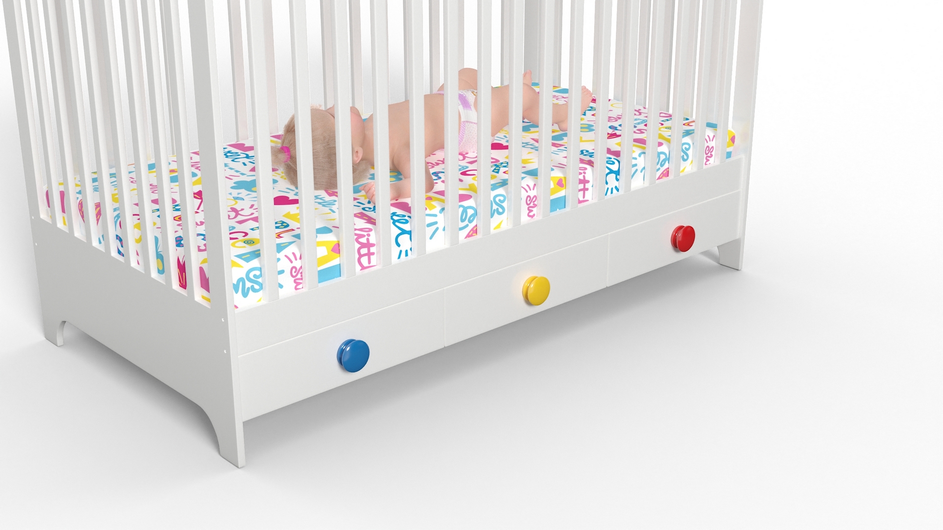 3D Baby Girl in Bed Sleeping Fur Rigged