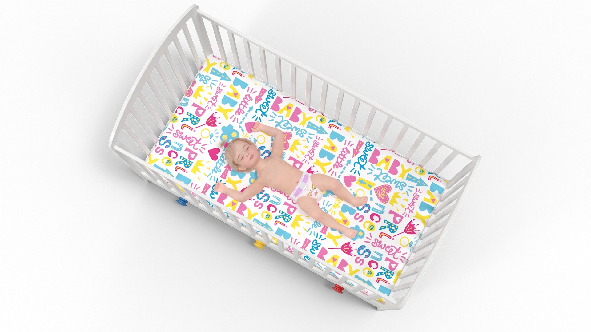 3D Baby Girl in Bed Sleeping Fur Rigged