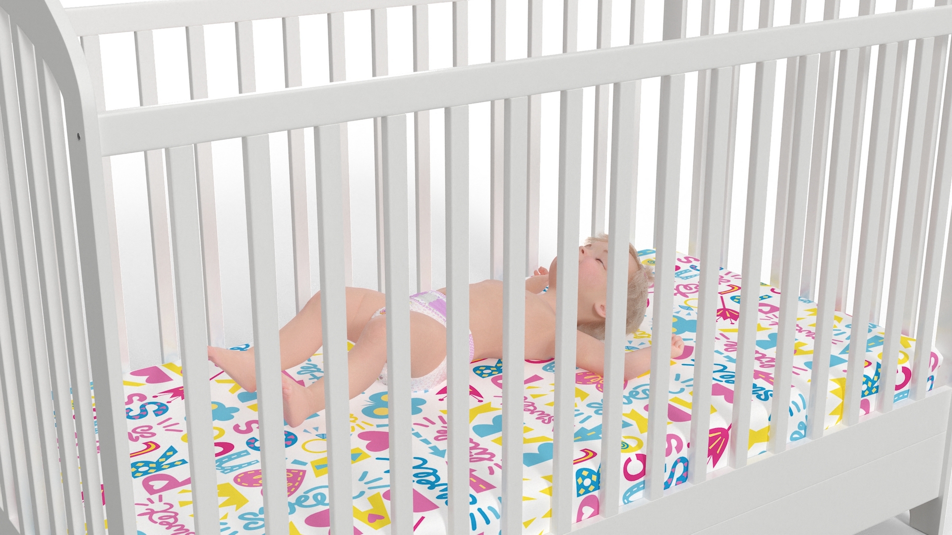 3D Baby Girl in Bed Sleeping Fur Rigged