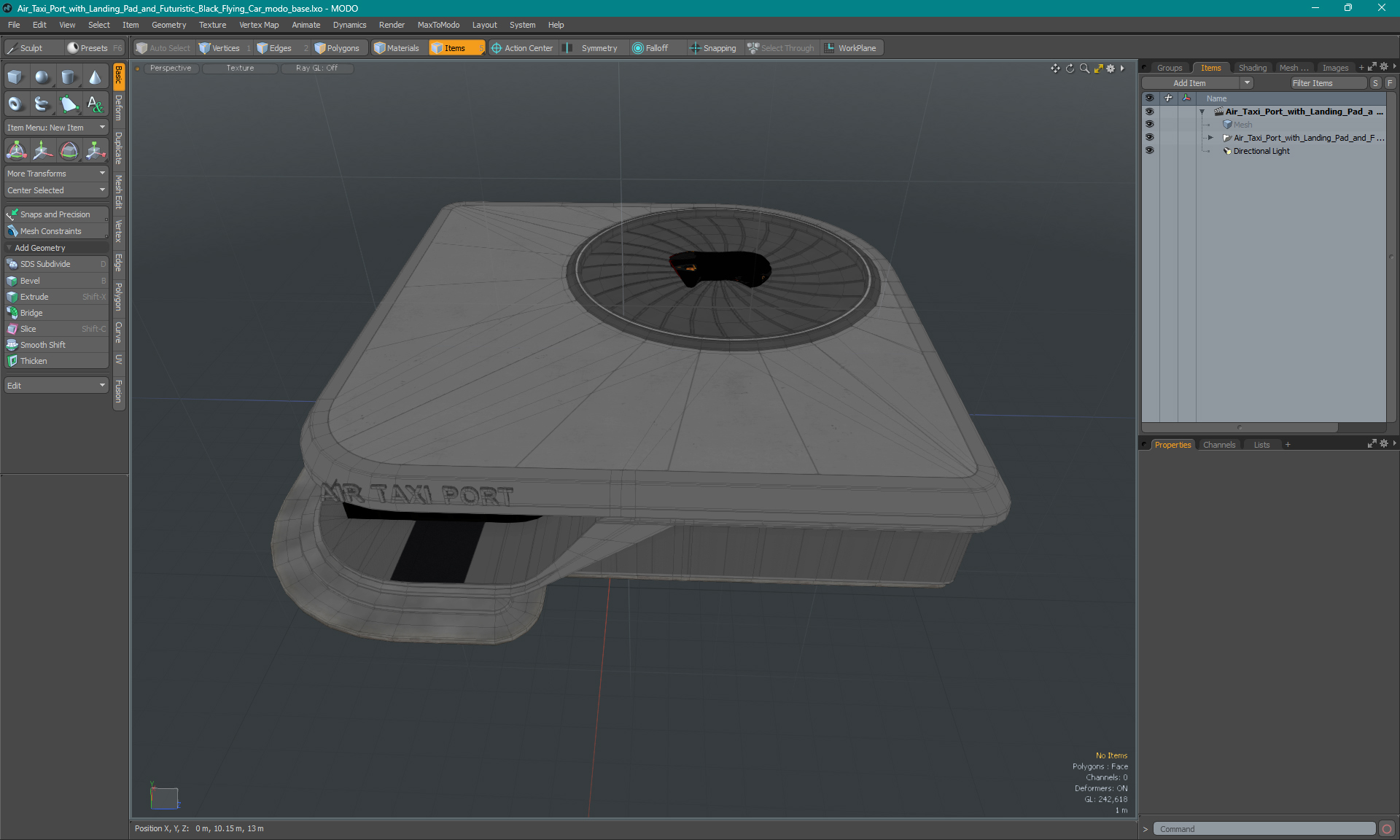 Air Taxi Port with Landing Pad and Futuristic Black Flying Car 3D