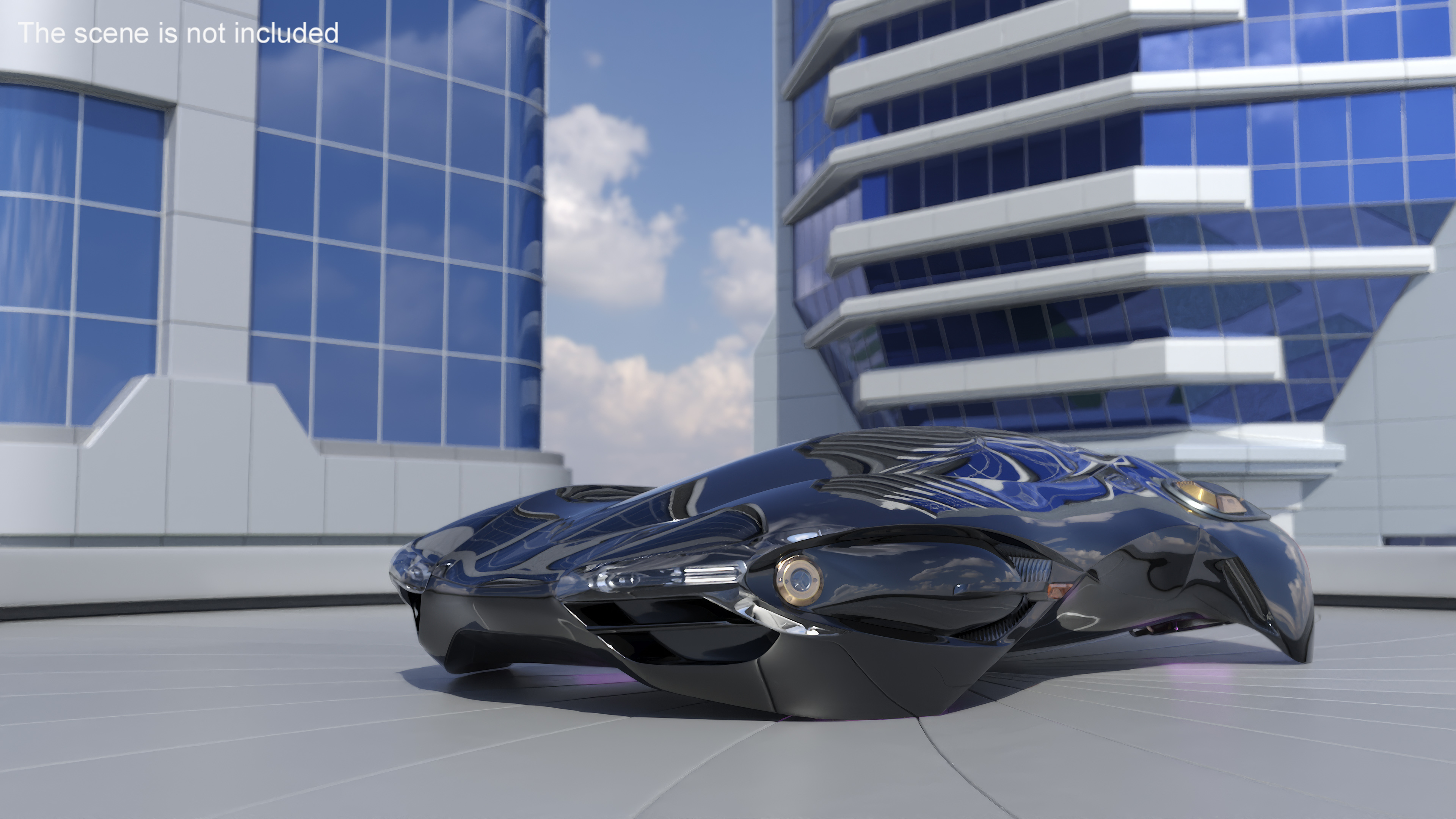 Air Taxi Port with Landing Pad and Futuristic Black Flying Car 3D