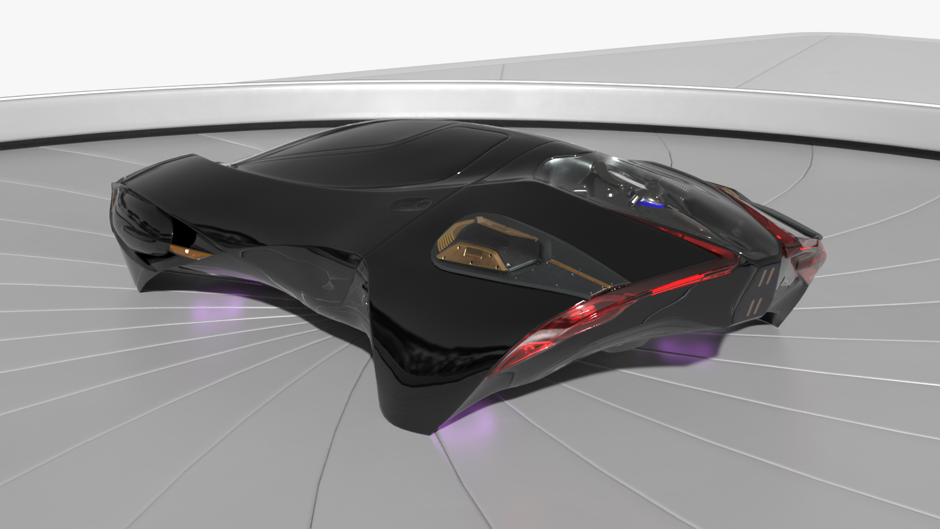 Air Taxi Port with Landing Pad and Futuristic Black Flying Car 3D