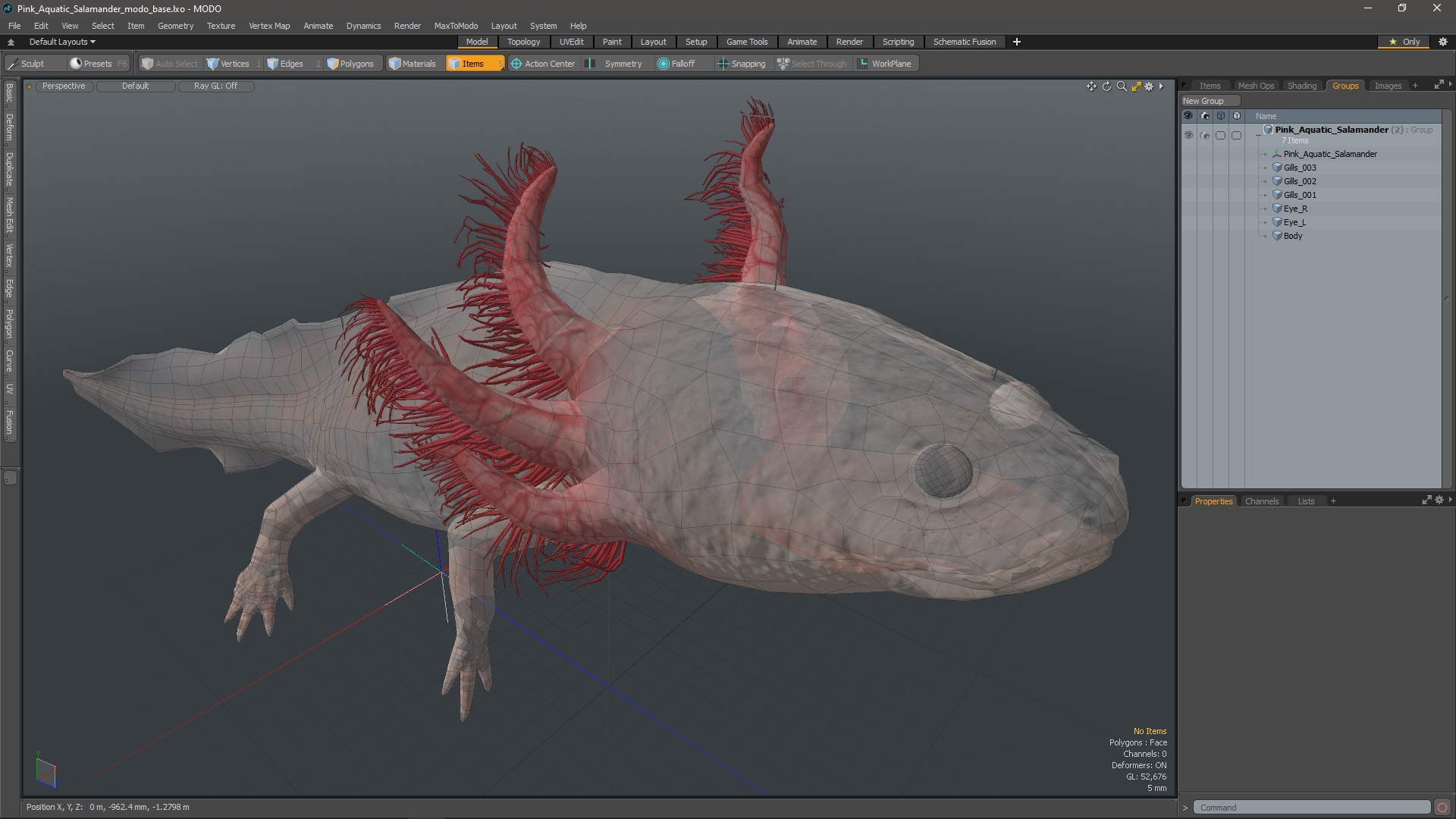 3D Pink Aquatic Salamander model