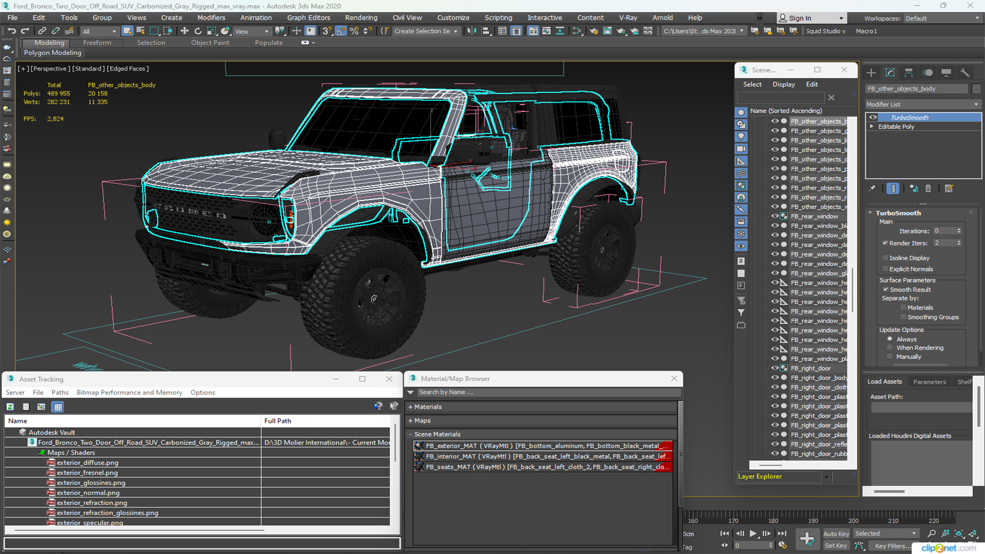 3D Ford Bronco Two Door Off Road SUV Carbonized Gray Rigged