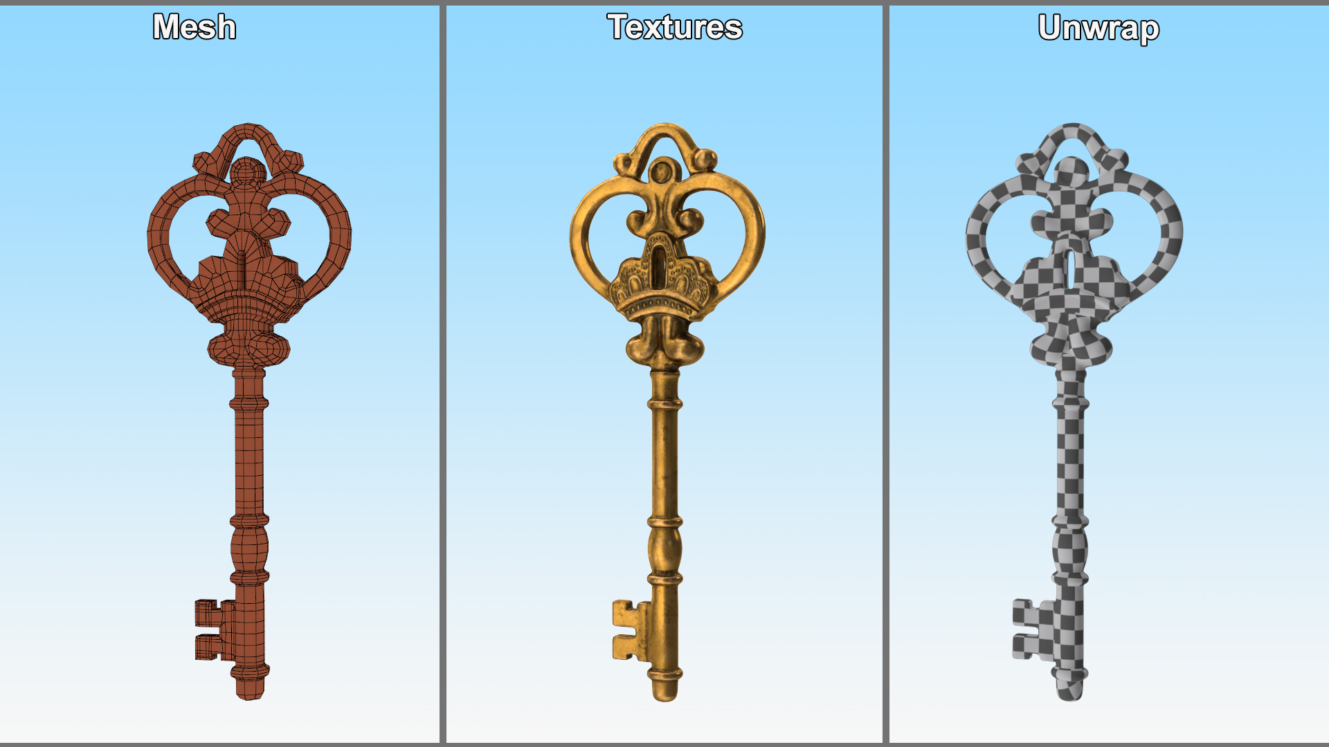 3D Decorative Skeleton Key Gold model