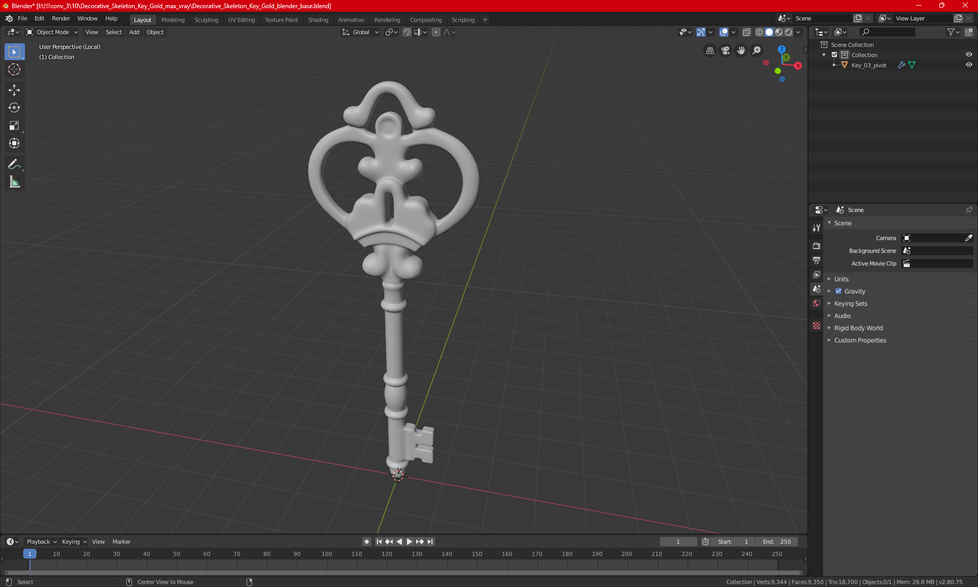 3D Decorative Skeleton Key Gold model