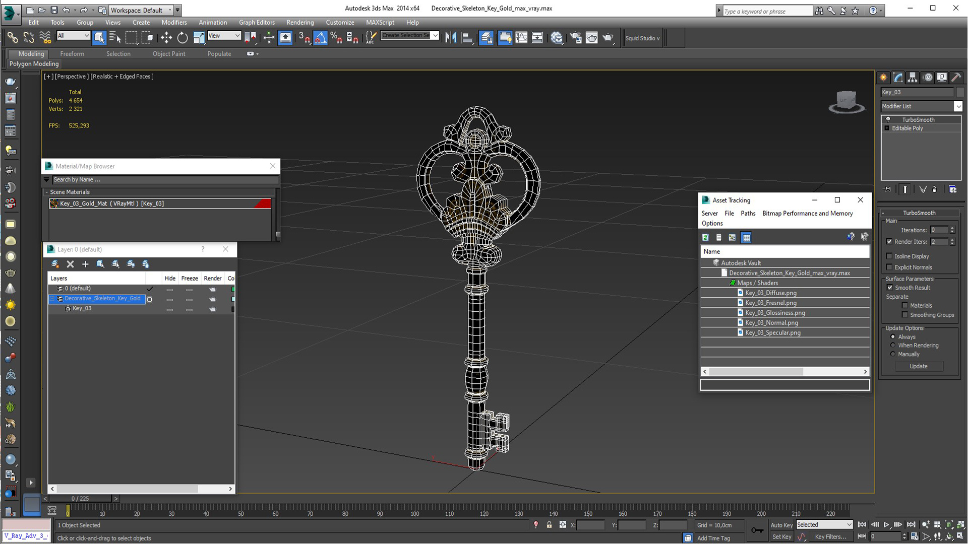 3D Decorative Skeleton Key Gold model