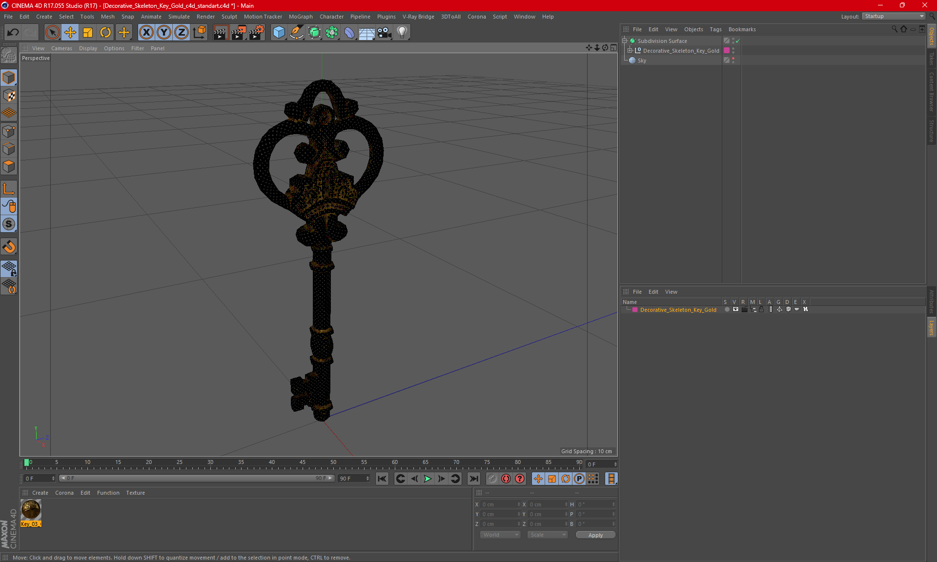 3D Decorative Skeleton Key Gold model