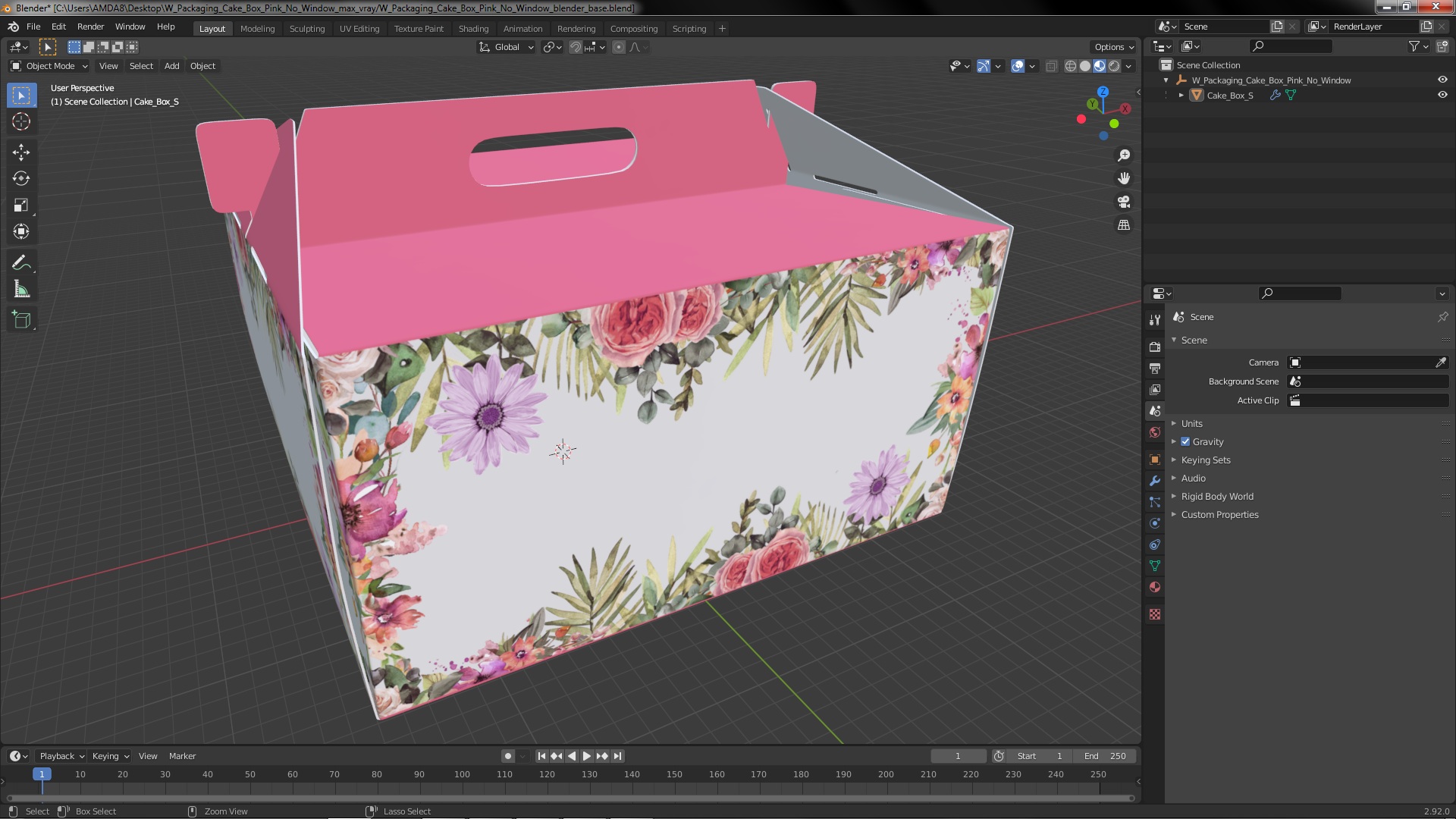 3D model W Packaging Cake Box Pink No Window