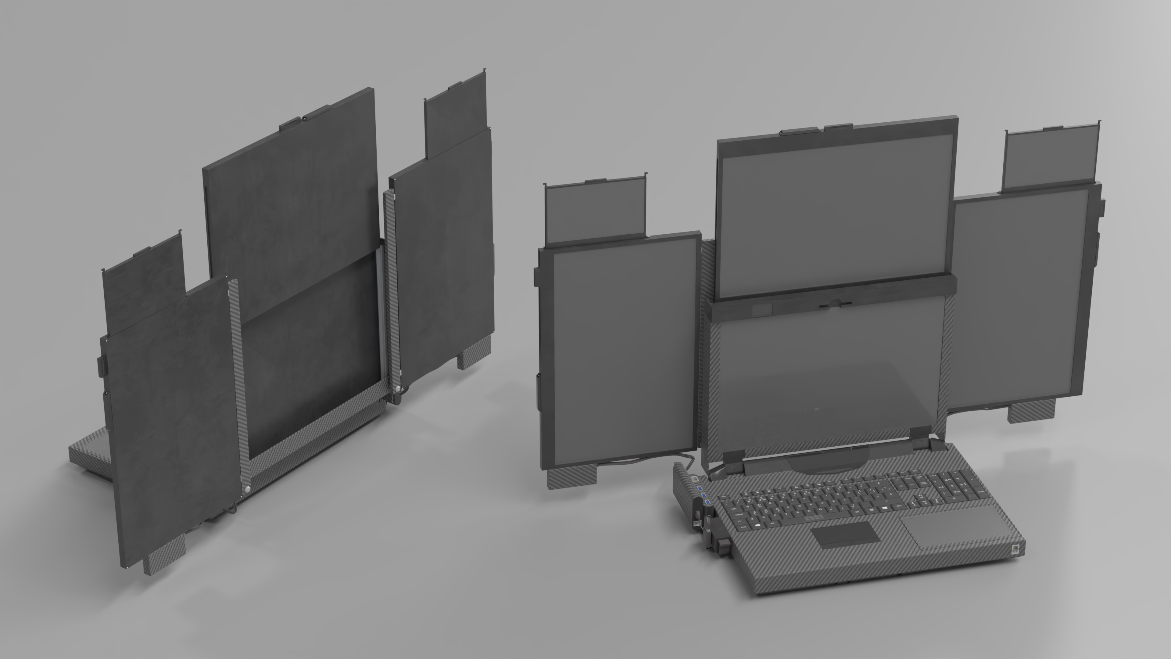 Professional Laptop with 6 Screens 3D model
