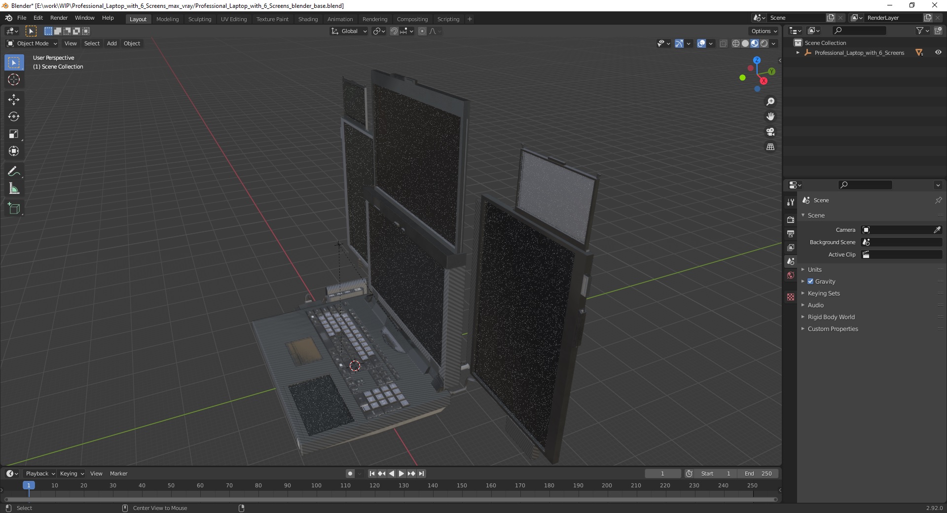 Professional Laptop with 6 Screens 3D model