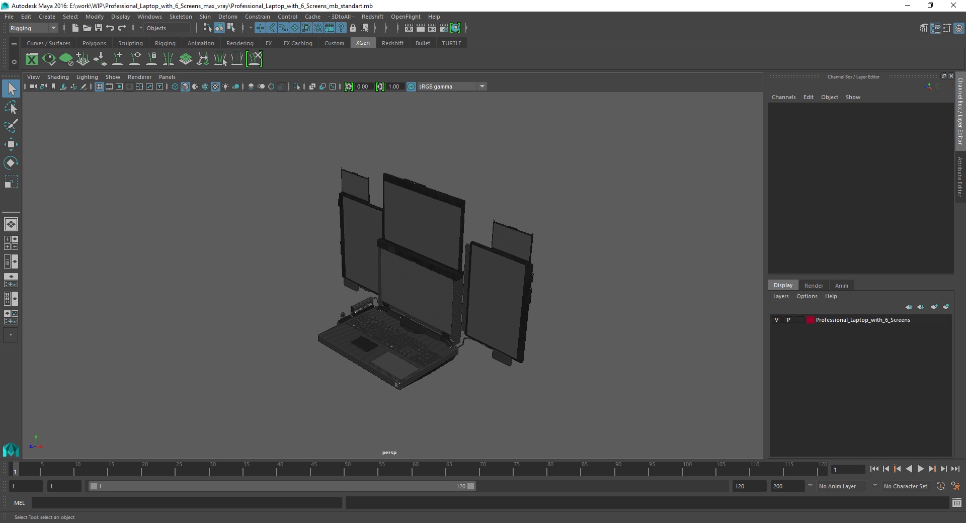 Professional Laptop with 6 Screens 3D model