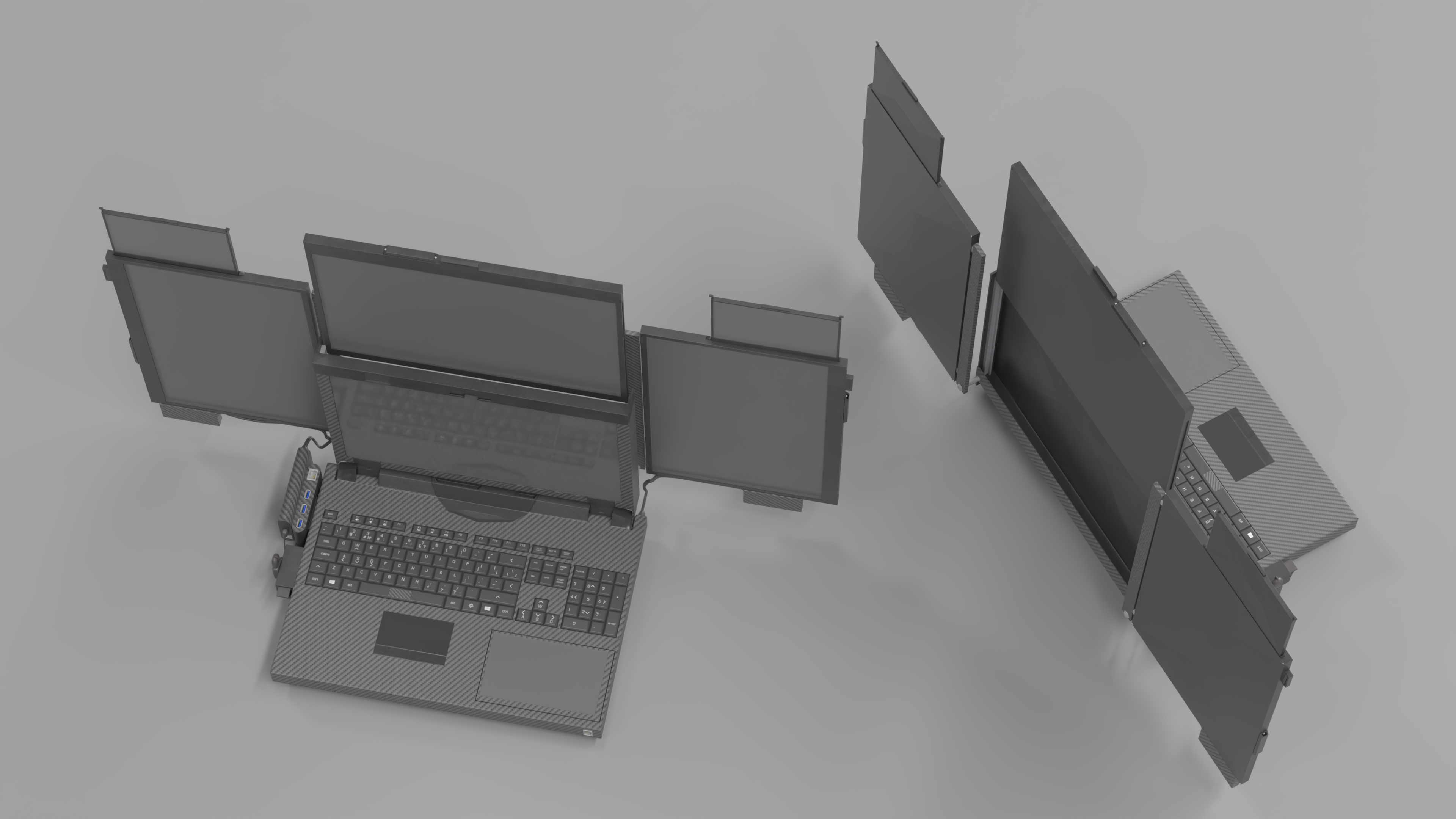 Professional Laptop with 6 Screens 3D model