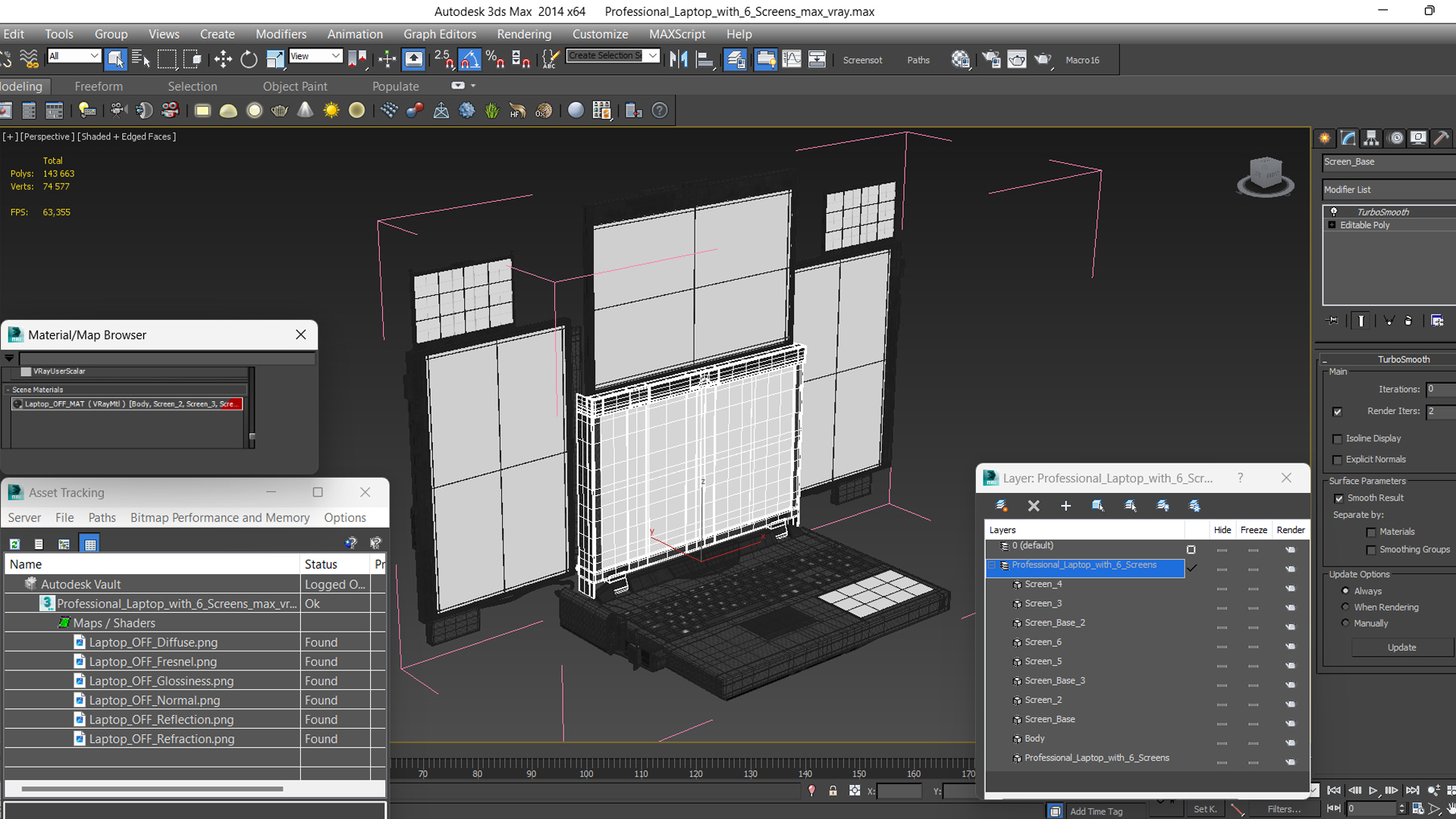 Professional Laptop with 6 Screens 3D model