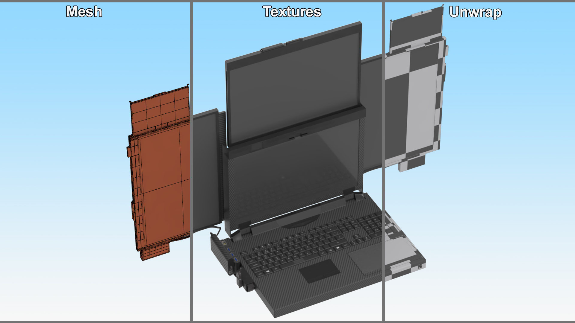 Professional Laptop with 6 Screens 3D model
