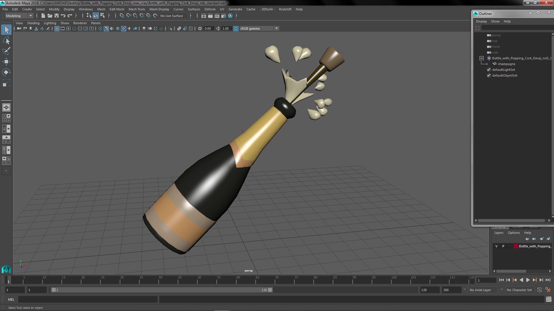 3D model Bottle with Popping Cork Emoji
