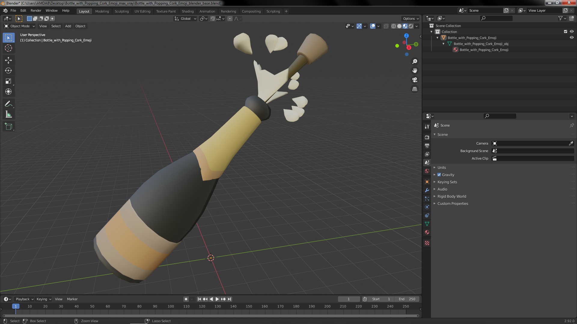 3D model Bottle with Popping Cork Emoji