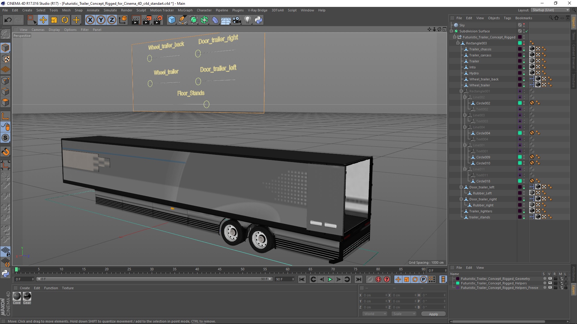 Futuristic Trailer Concept Rigged for Cinema 4D 3D