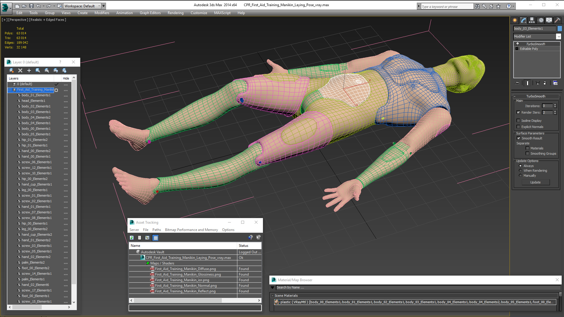 CPR First Aid Training Manikin Laying Pose 3D
