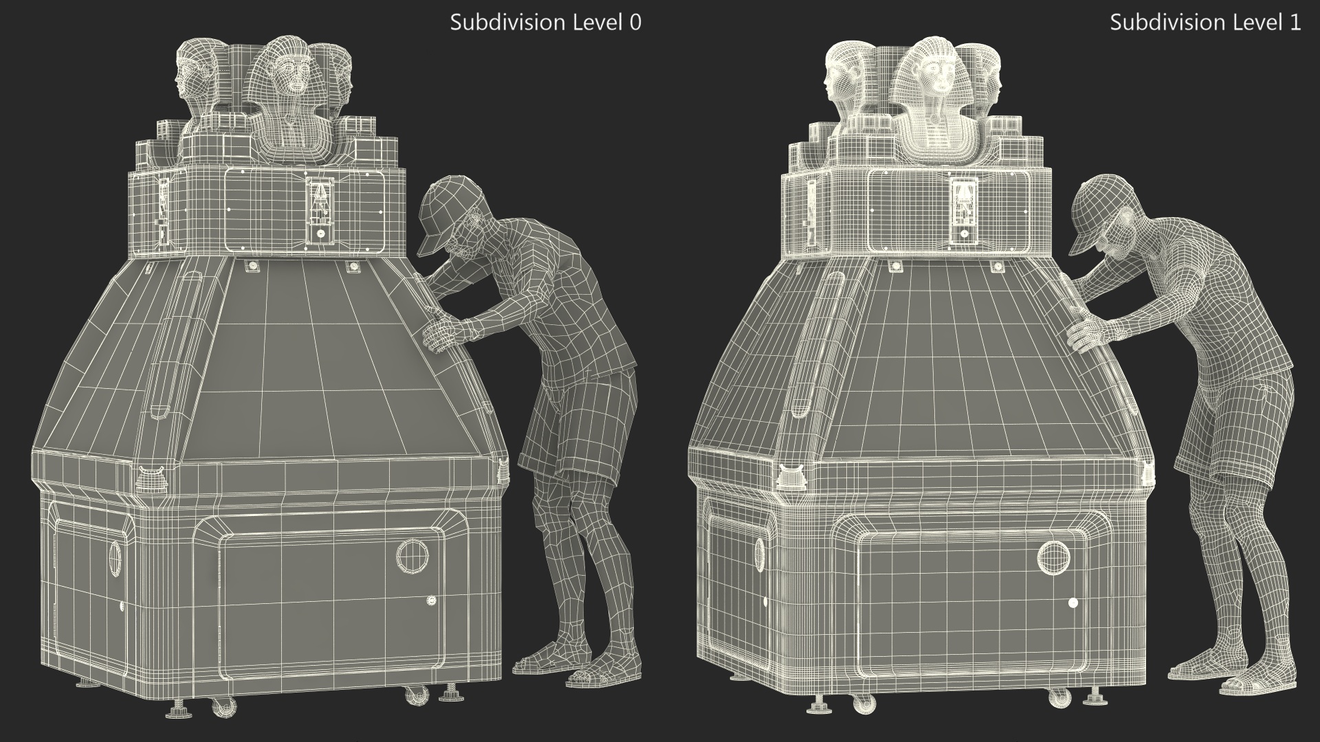 3D Pharaohs Treasure Coin Pusher and Man on Holiday model