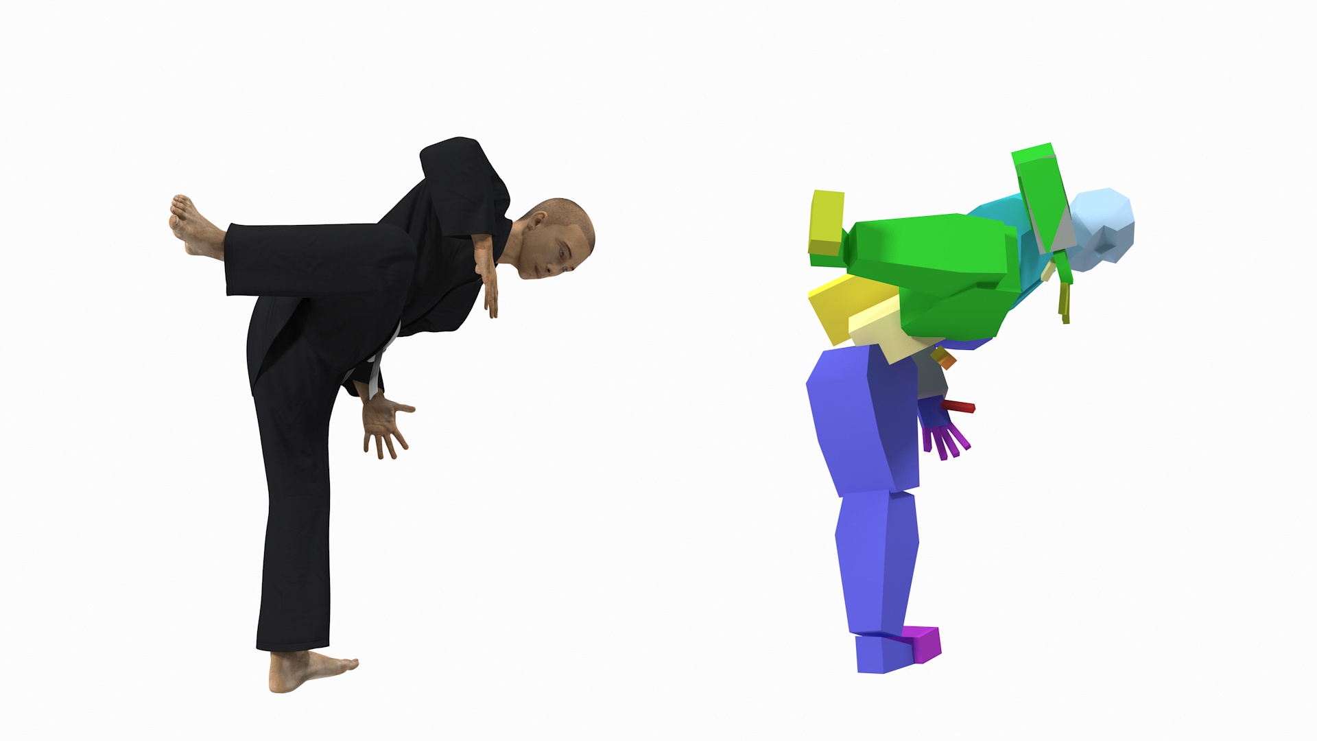 3D model Japanese Karate Fighter Black Suit with Fur Rigged