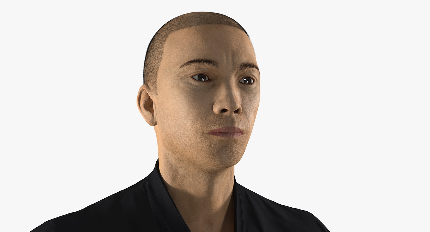 3D model Japanese Karate Fighter Black Suit with Fur Rigged
