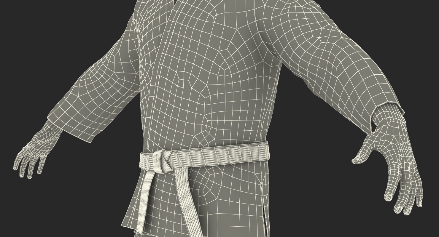 3D model Japanese Karate Fighter Black Suit with Fur Rigged
