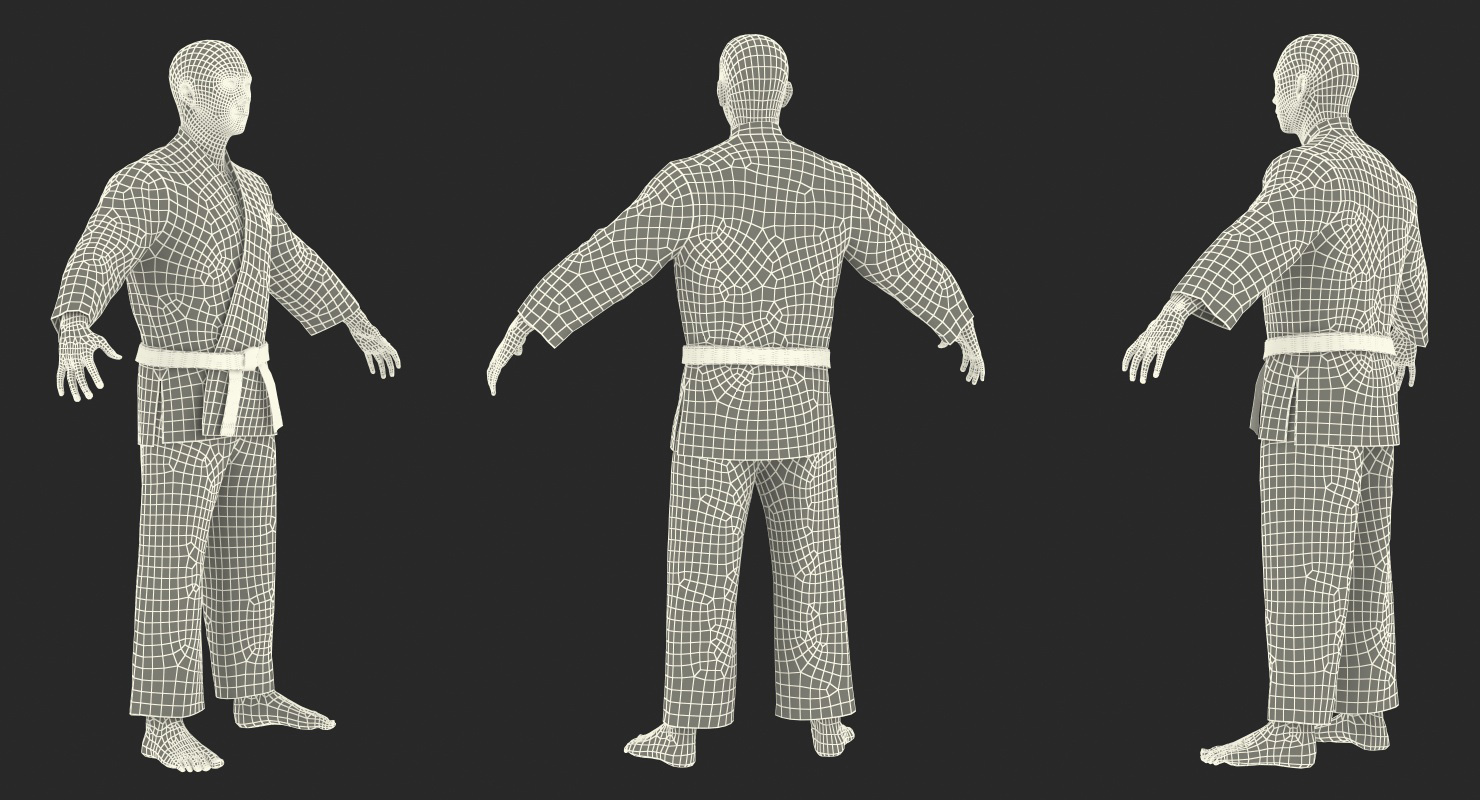 3D model Japanese Karate Fighter Black Suit with Fur Rigged
