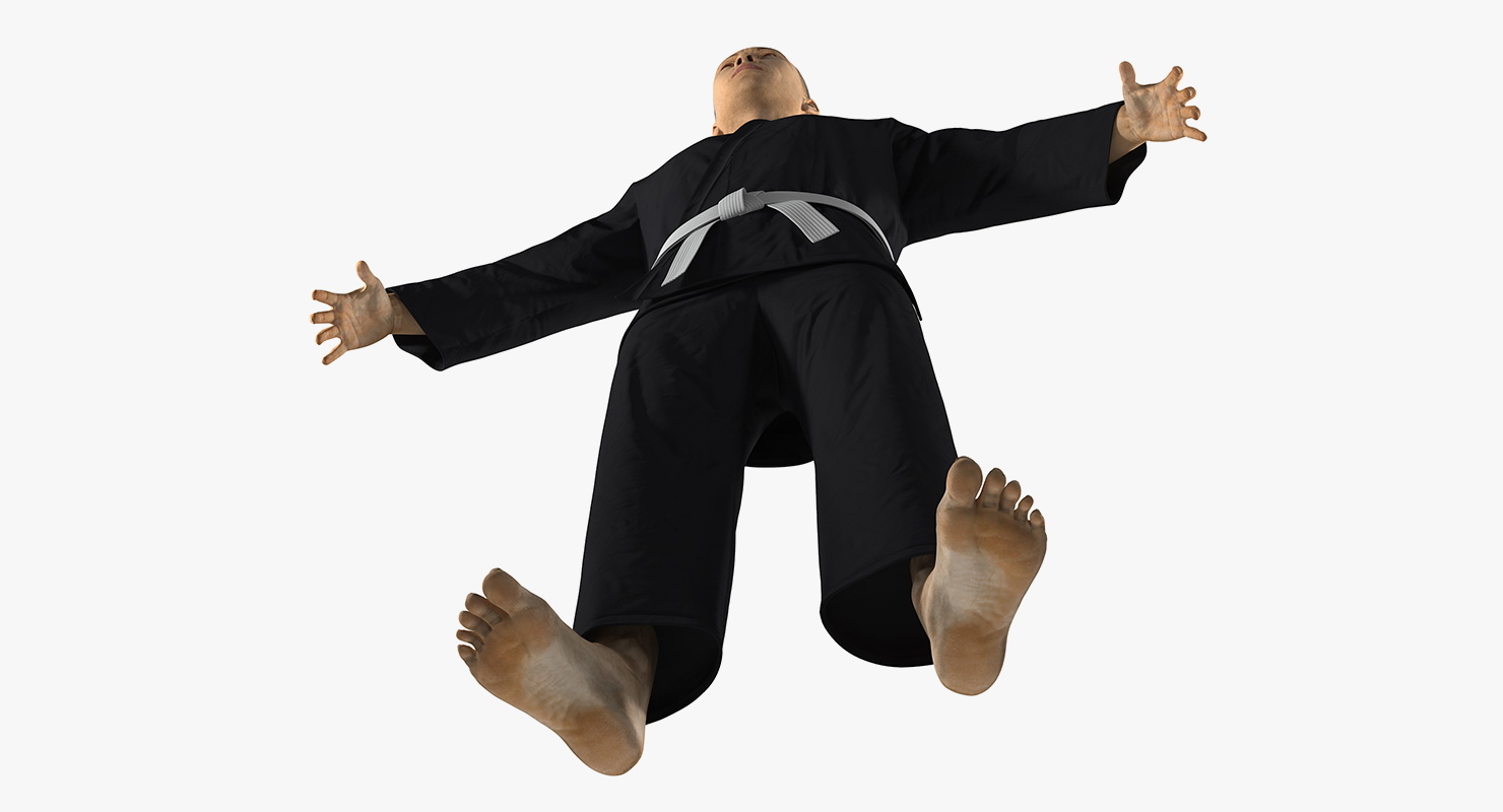 3D model Japanese Karate Fighter Black Suit with Fur Rigged