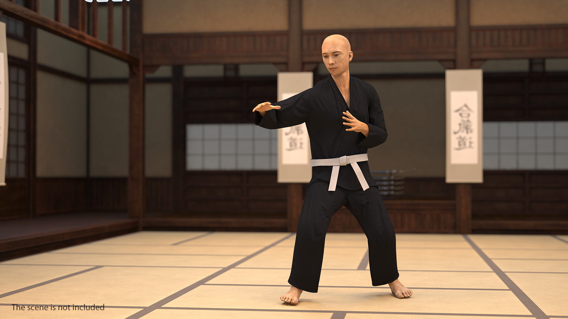 3D model Japanese Karate Fighter Black Suit with Fur Rigged